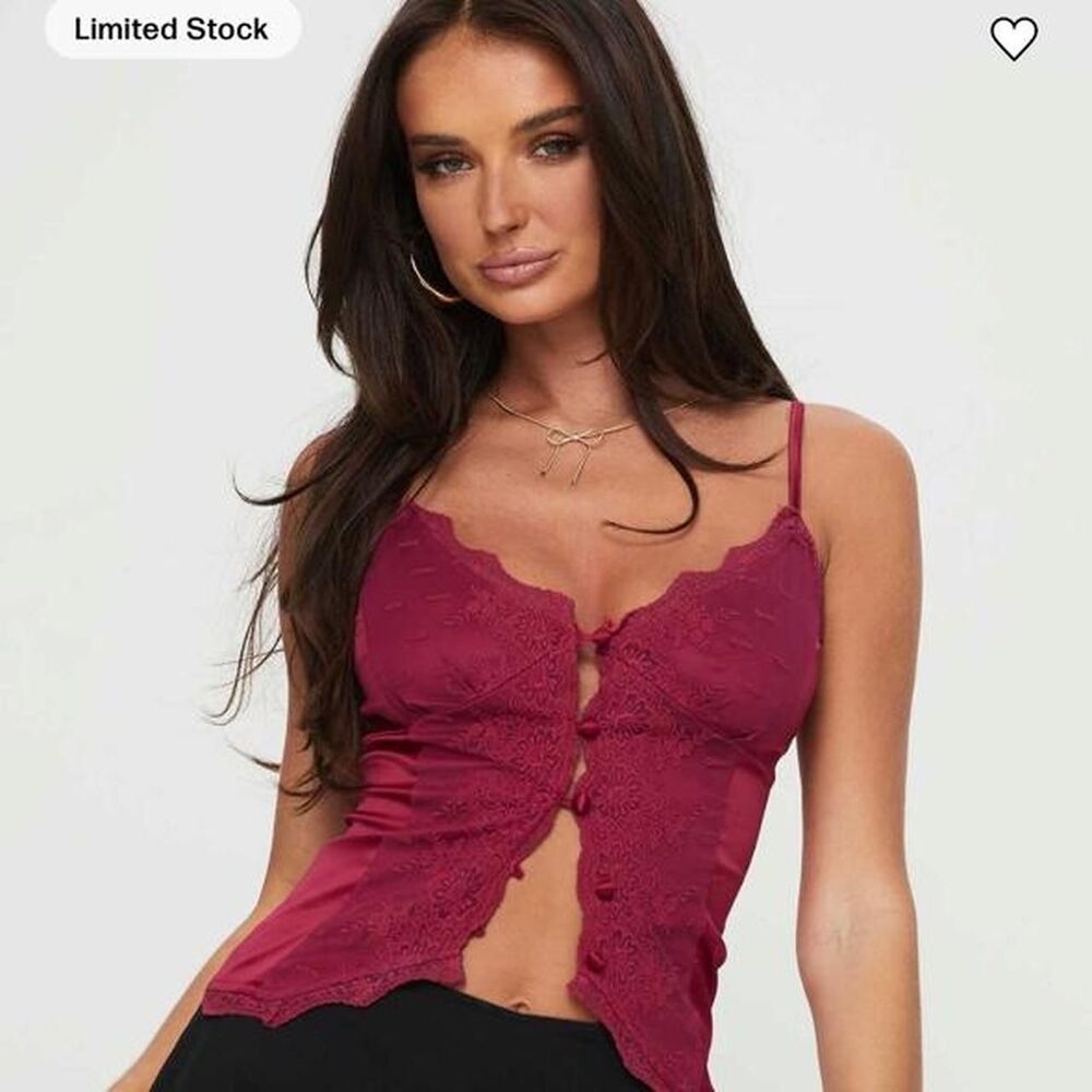 Princess Polly Juliana top red lace cami lace embroidery Size 8